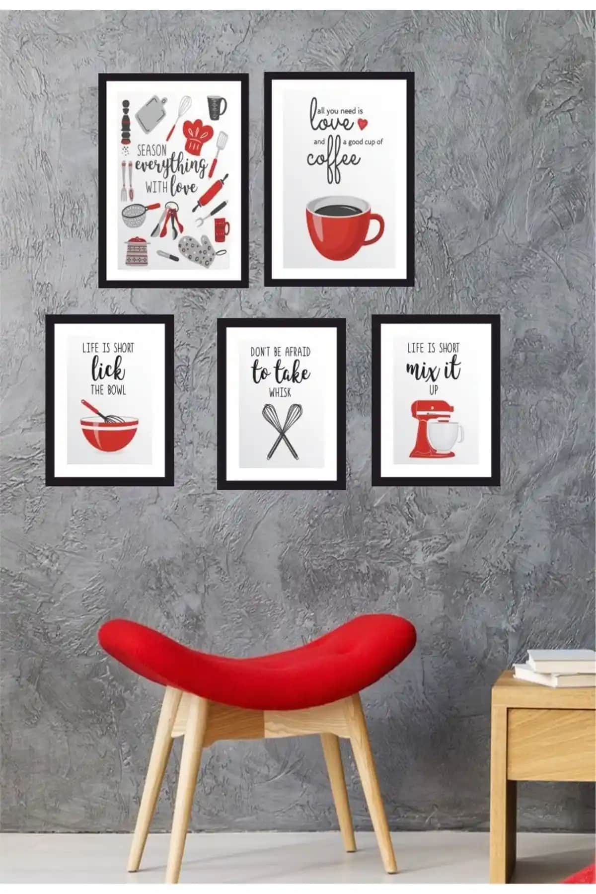 S&S VIP 5 Parça Modern Mutfak Dekorasyon Seti Soyut Sanat Temalı Tasarımlar