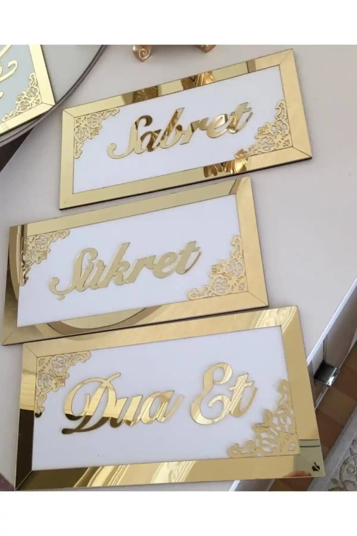 Sabret Şükret Dua Et 3'lü Modern Ahşap Duvar Dekorasyon Seti