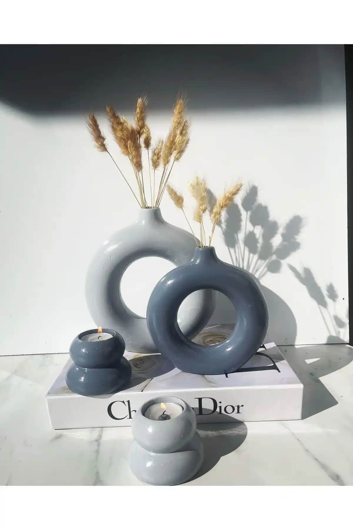 Sibel/ela Tasarım 2'li Halka Vazo ve Mumluk Seti ile Ev Dekorasyonunuza Şıklık Katın