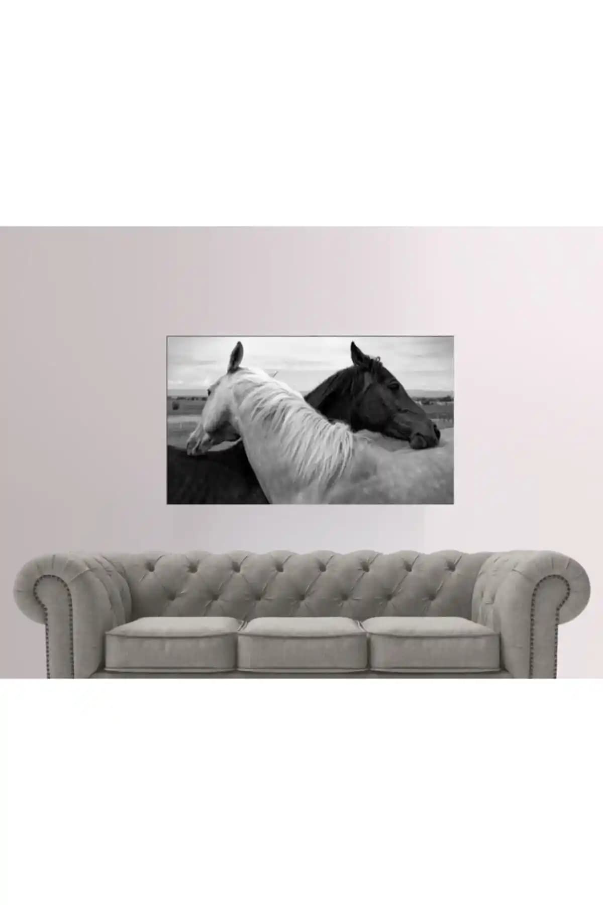 Siyah Beyaz At Temalı Dekoratif Kanvas Tablo 70x100 Cm Modern ve Şık Tasarım