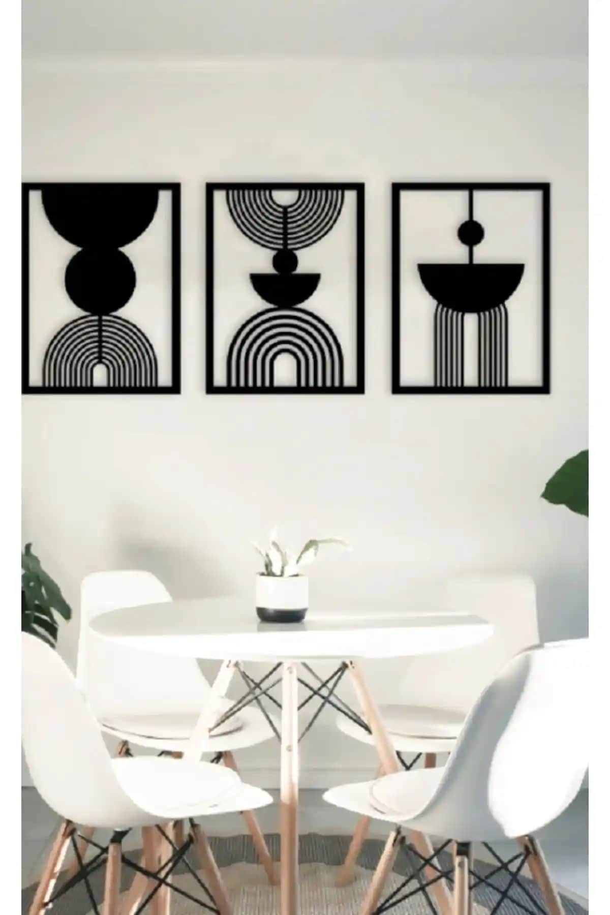 Softclass Bohem Soyut Dekoratif 3'lü Tablo Modern ve Otantik Duvar Dekoru