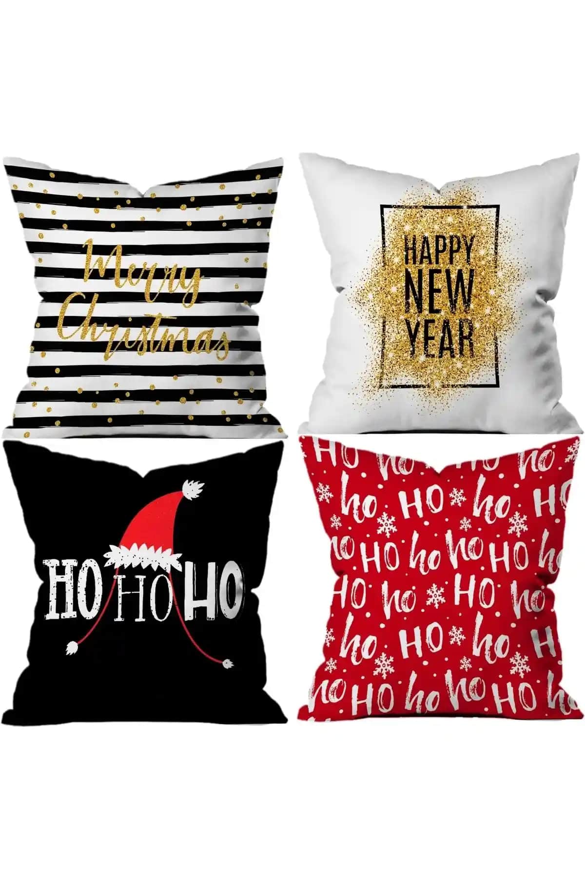 Stellahomes Yılbaşı 4'lü Yastık Kırlent Kılıf Seti Canlı Tasarım ve Kolay Bakım Özellikleriyle