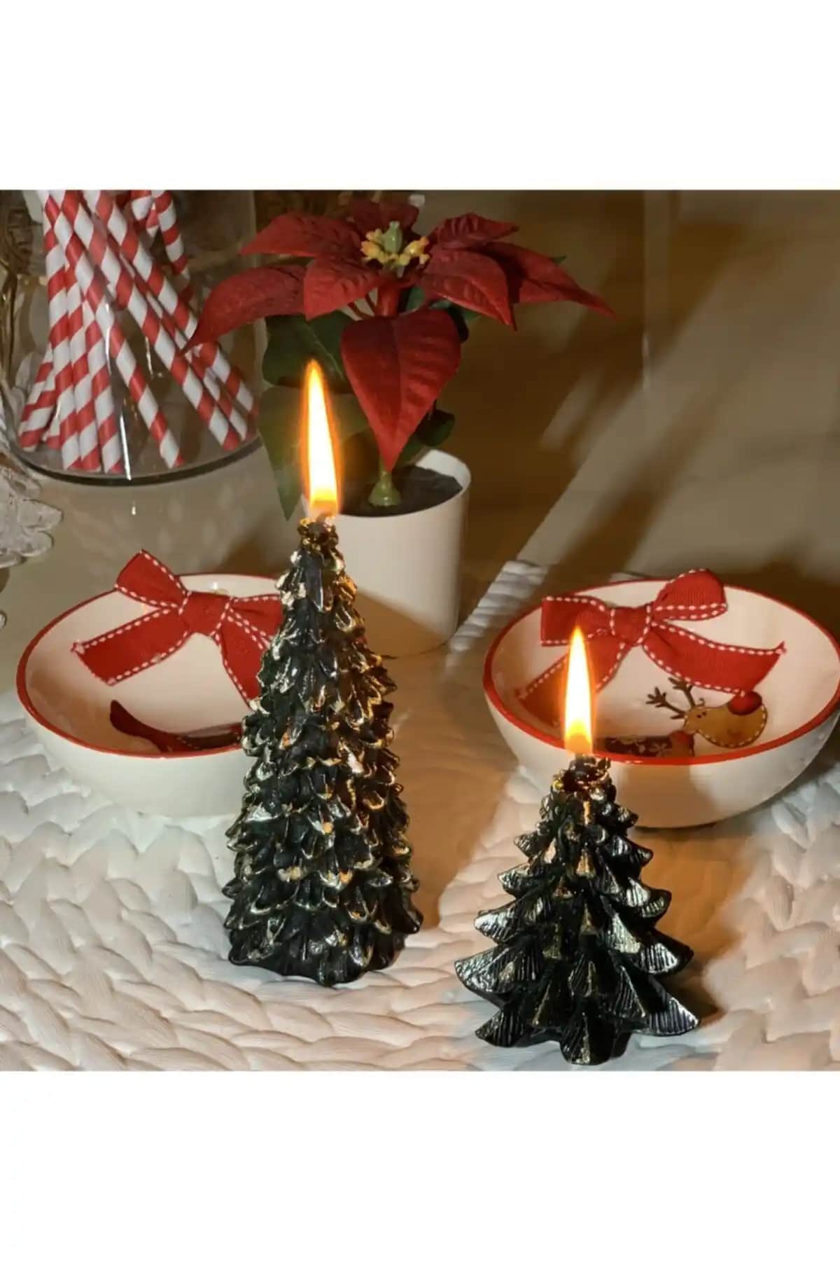 Taştan Home 2’li Çam Ağacı Mum Seti Yılbaşı ve Doğa Temalı Dekorasyonlar İçin