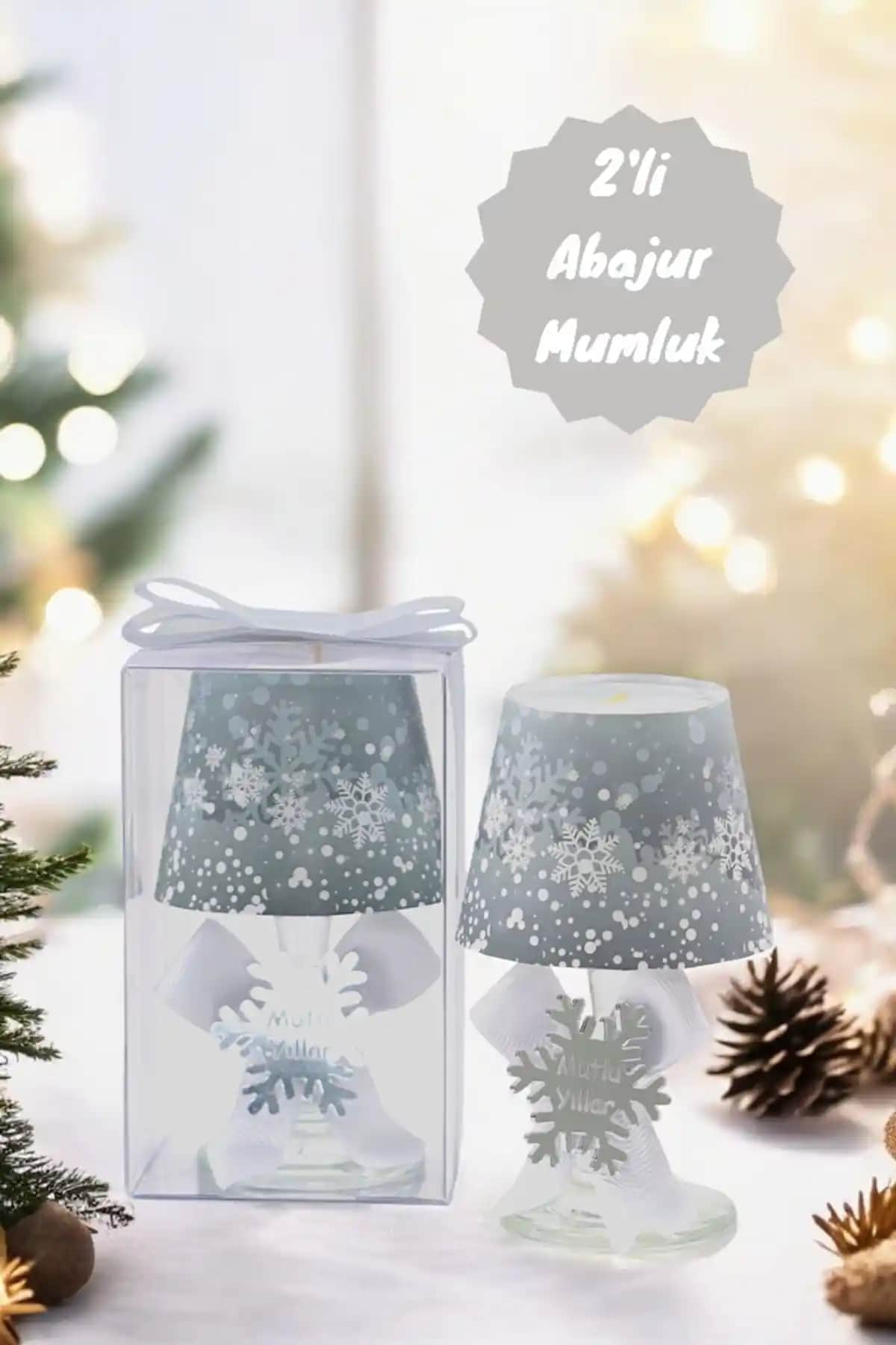 Tiem Concept Yılbaşı Temalı Gri Abajur Mumluk Seti Estetik ve Atmosfer Yaratıcı Tasarım