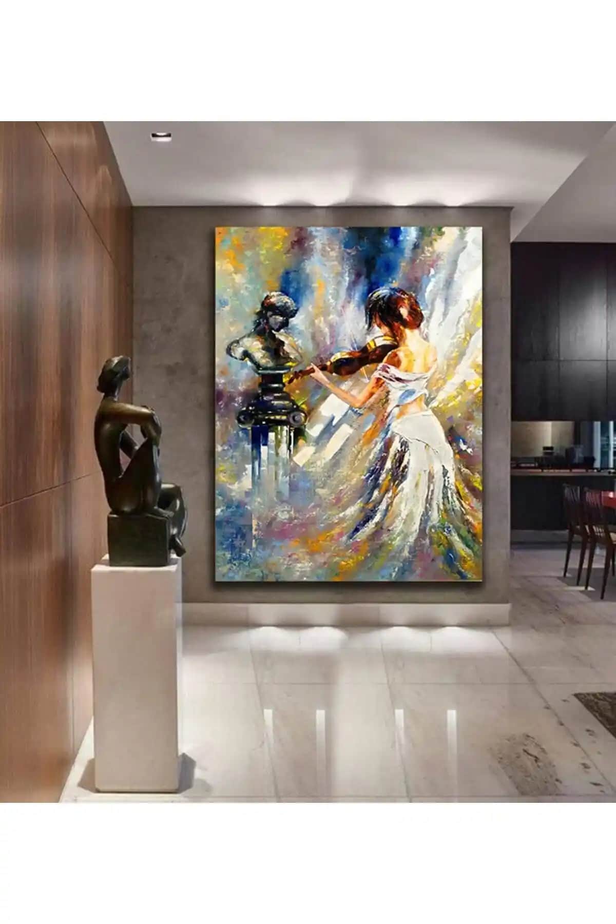 TRADE AYS Yağlı Boya Görünümlü Keman Çalan Kız Kanvas Duvar Tablo - Modern ve Şık Dekorasyon Ürünü