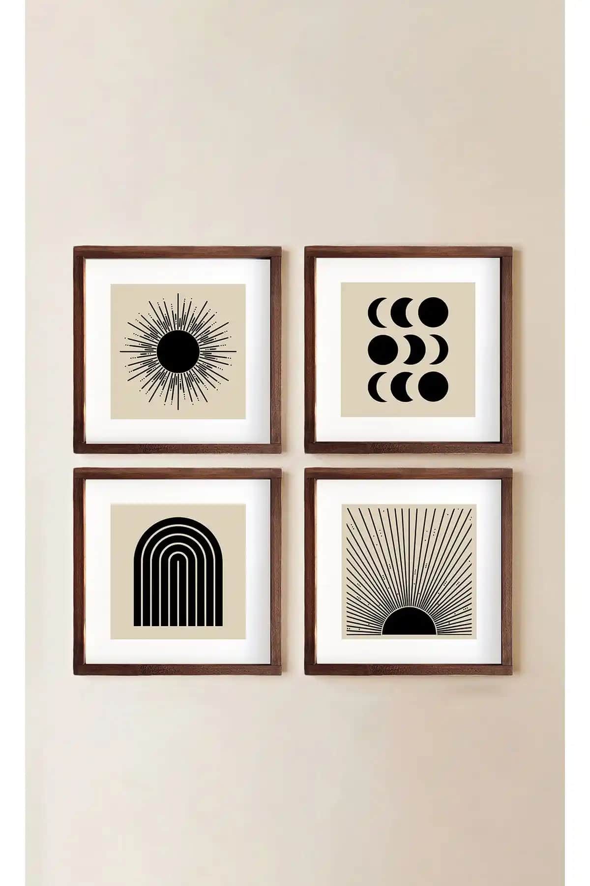 Varjei Orta Yüzyıl Güneş ve Ay Evreleri Sanatı Modern Dekorasyon İçin Şık Tablo Seti