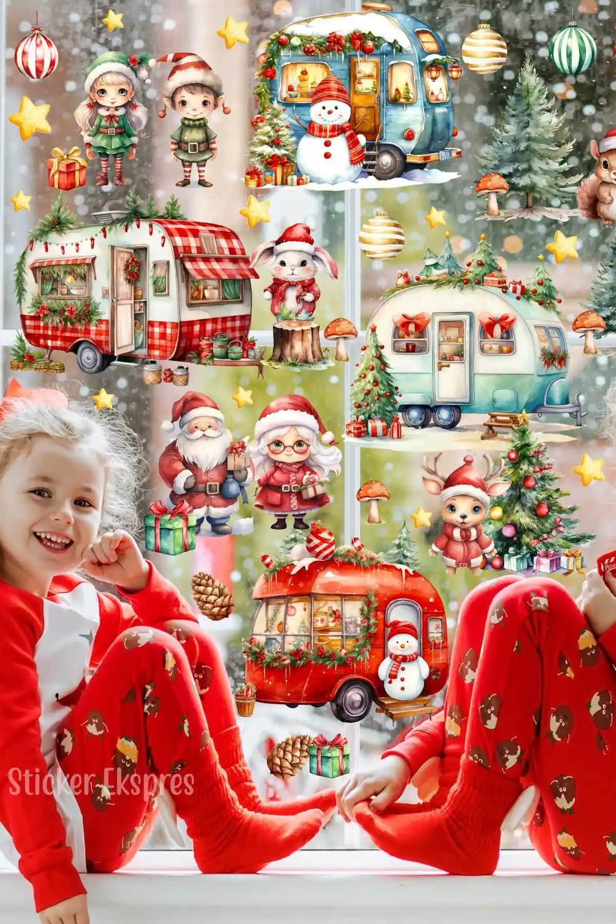 Yılbaşı Atmosferi İçin Dayanıklı ve Renkli Sticker Seti Çocuk Odası ve Ev Dekorasyonu