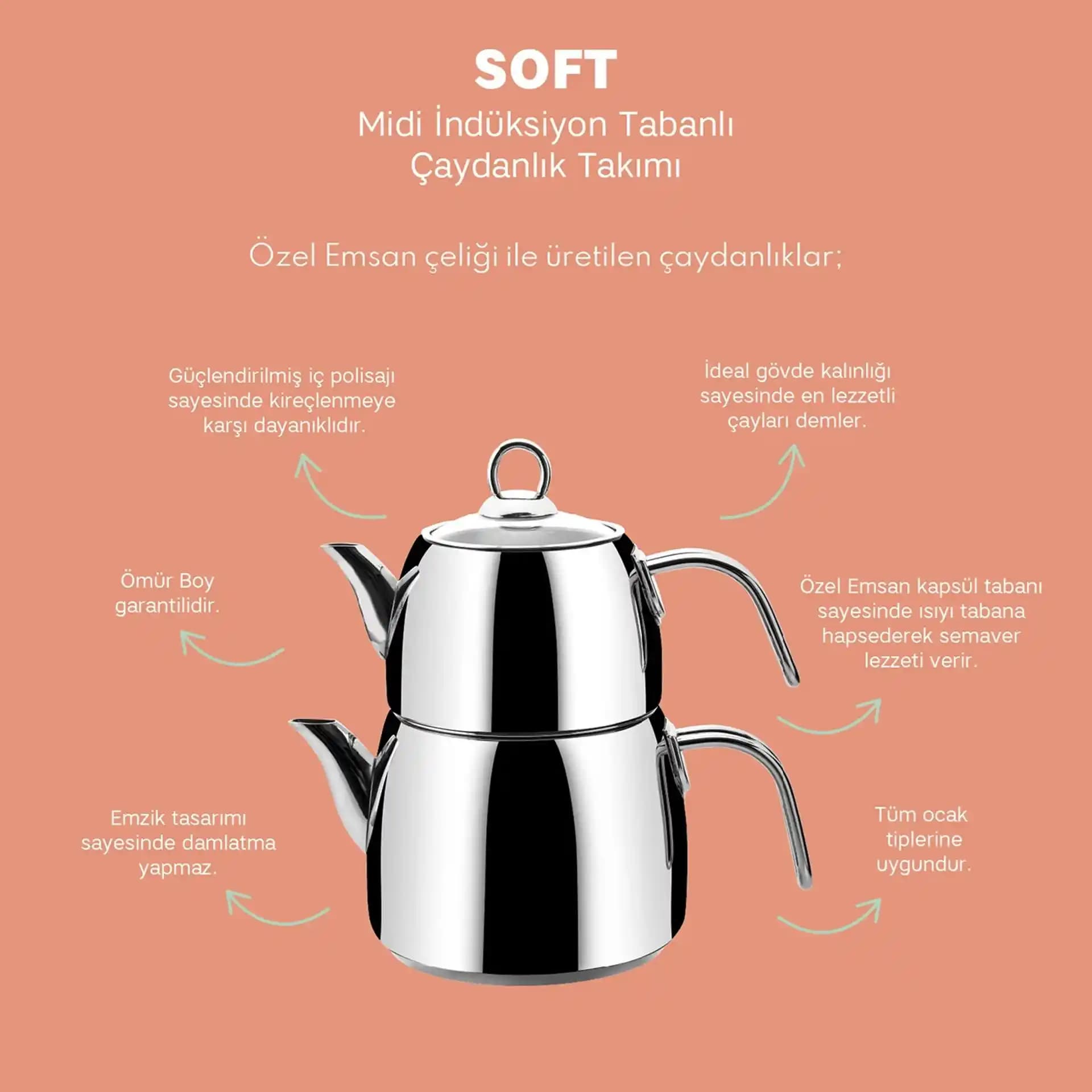 Emsan Soft Midi İndüksiyon Tabanlı Çaydanlık Takımı: Şıklık ve Dayanıklılığı Bir Arada Sunar