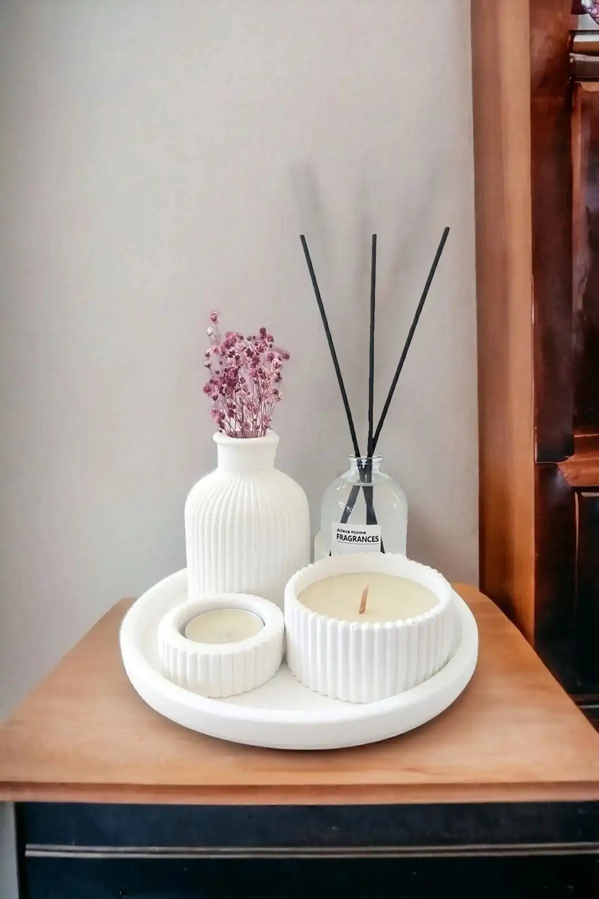 ALLEZA HOME Dekoratif Minyatür Çizgili Vazo Seti - Modern ve Şık Tasarımla Mekanları Zenginleştirin