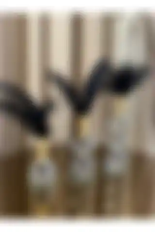Housess 3'lü Siyah Tüylü Gold Kristal Top Tüylük Dekor Biblo Süs - Modern İç Mekan Decor