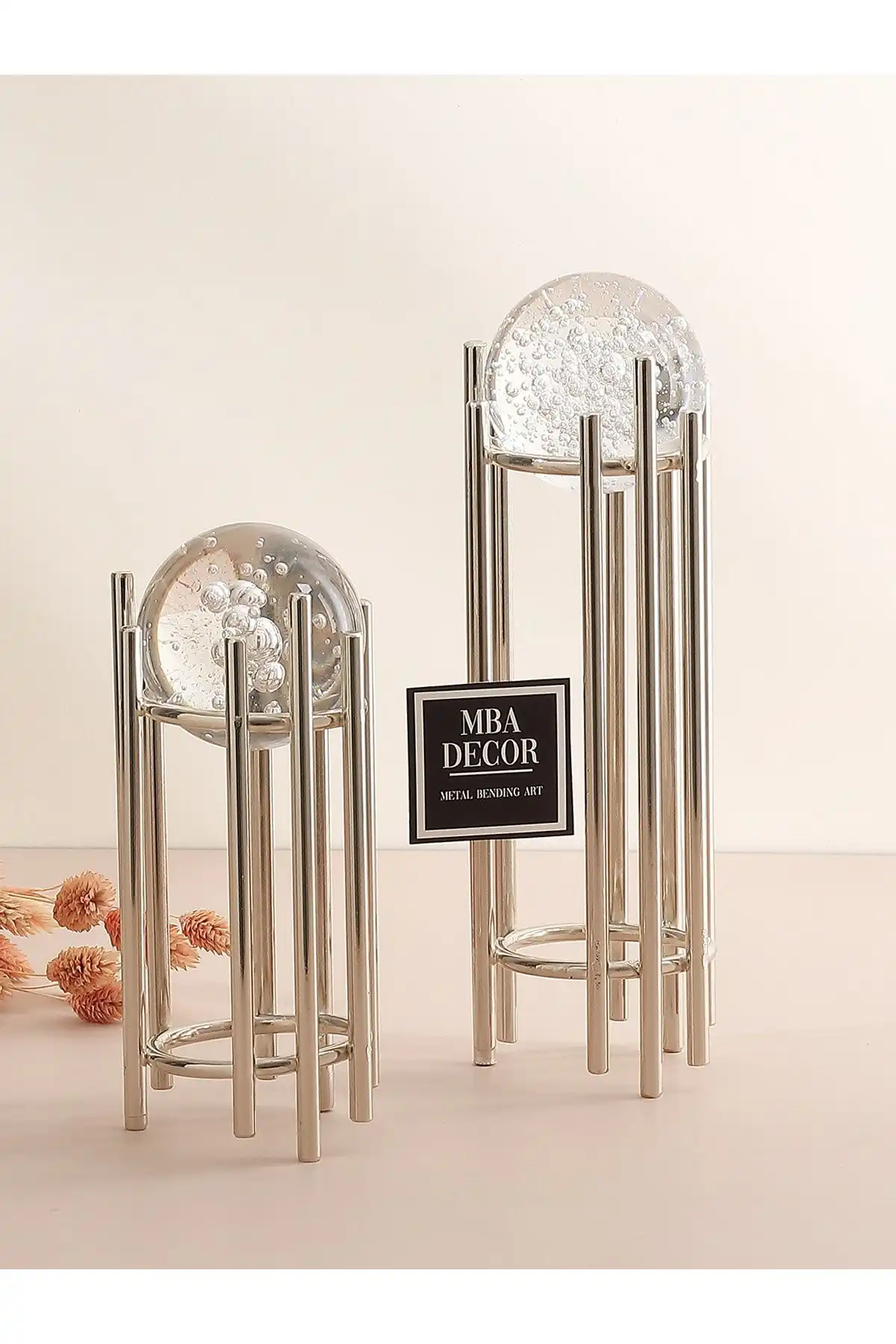 MBA Decor Silver Metal Stand with Crystal for Home Decoration