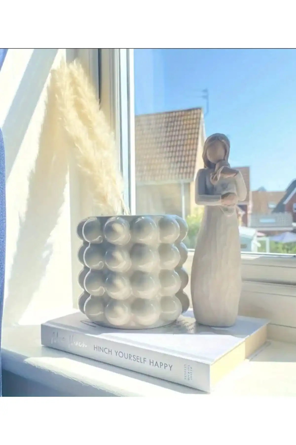 DNZDESIGN Beyaz Renk Bubble Beton Vazo ile Modern Dekorasyon