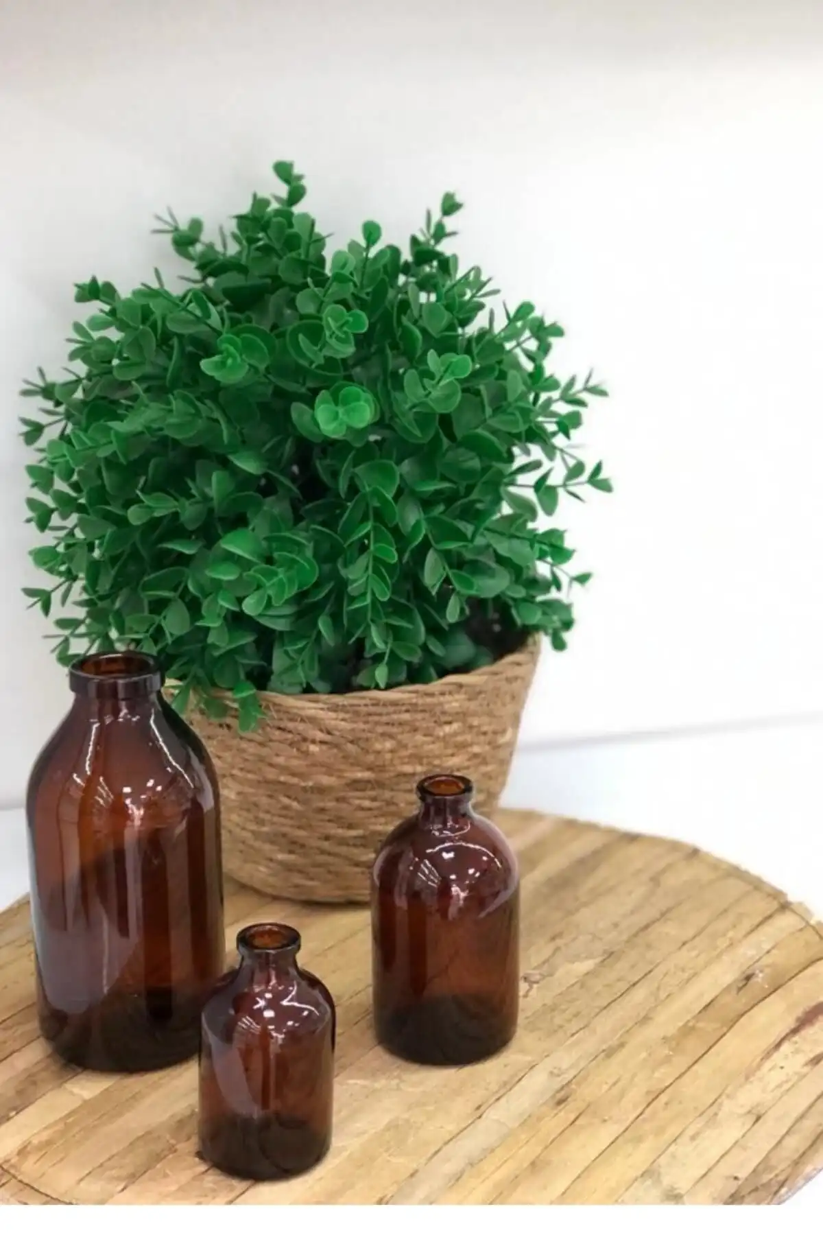 LALEZEN HOME Amber Kahverengi Cam Vazo Seti ile Modern Dekorasyon