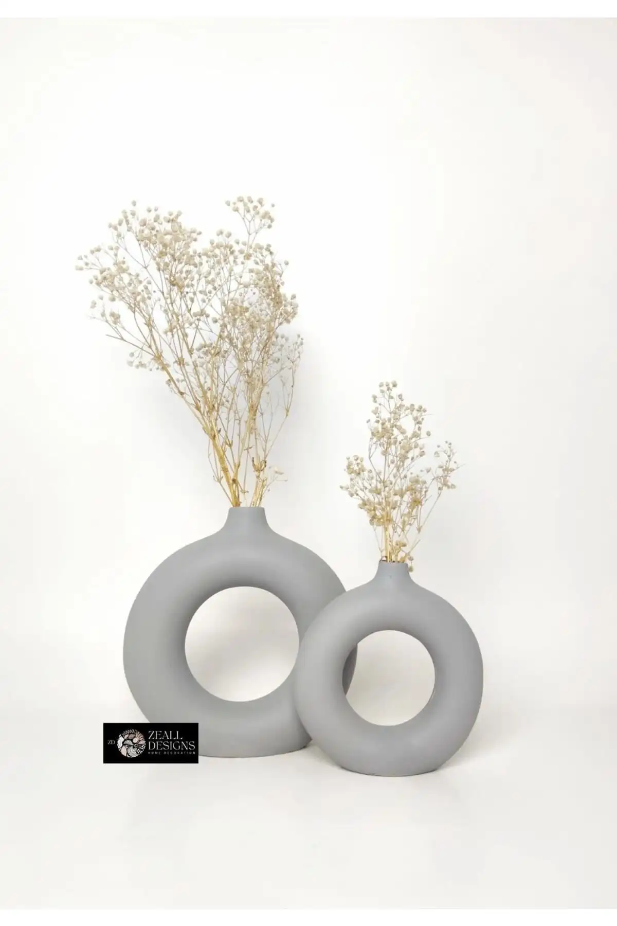 ZEALL DESIGNS Dekoratif Seramik Mat Gri Vazo Seti ile Modern Tasarım