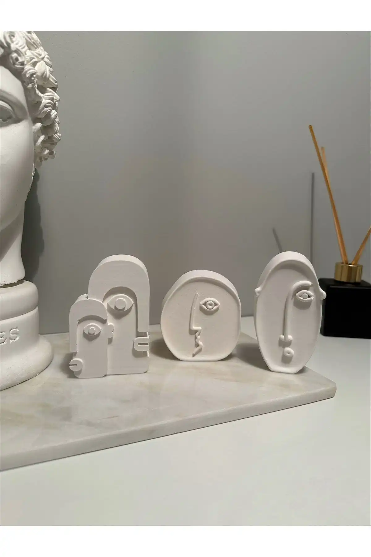 Bautinq Store İskandinav Minimal Face 3'lü Beton Obje Dekoratif Yüz