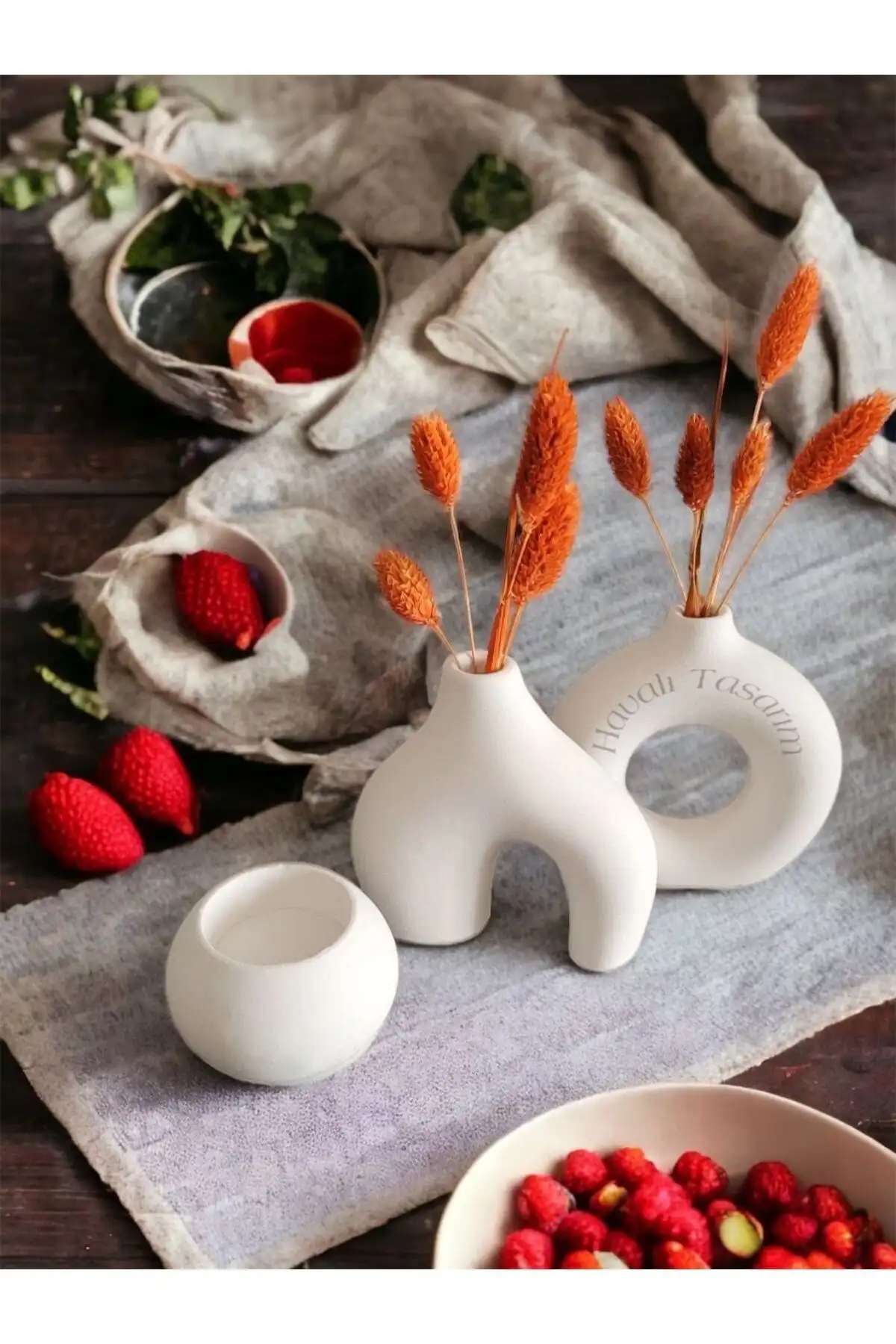 Havalı Tasarım 3 Lü Minimal Vazo Ve Mumluk Seti ile Modern Dekorasyon