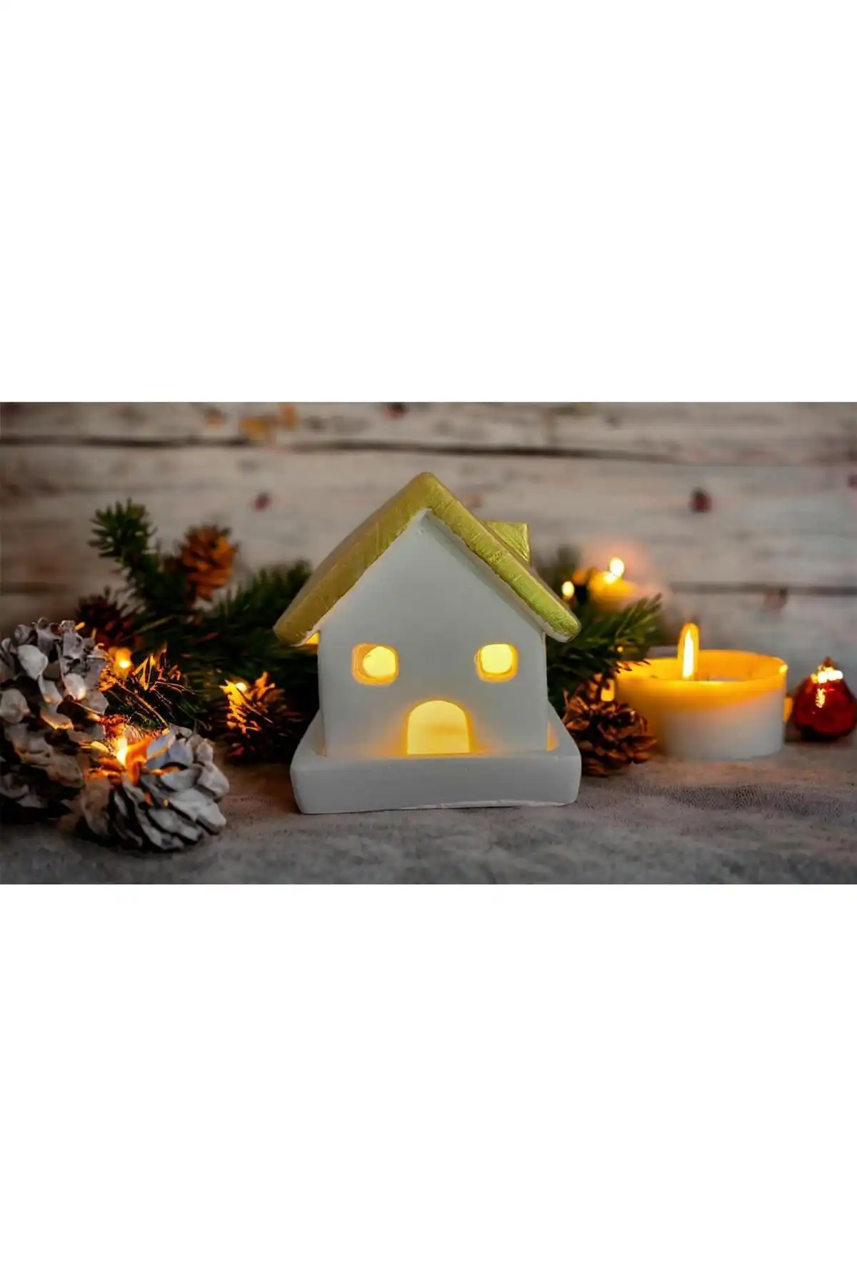 LİNECRAFT Dekoratif Ev Gold House Tealiğht Mum ile Şık ve Dayanıklı Tasarım
