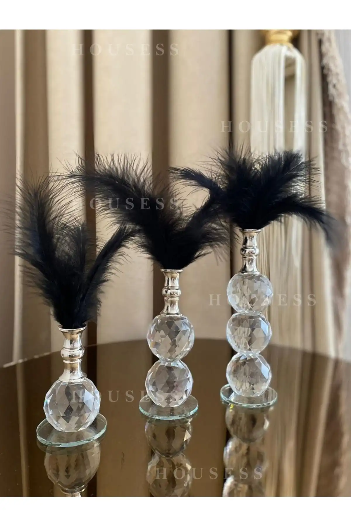 Modern Siyah Tüylü Gümüş Kristal Dekor Bibloları ile Şıklığı Yakalayın