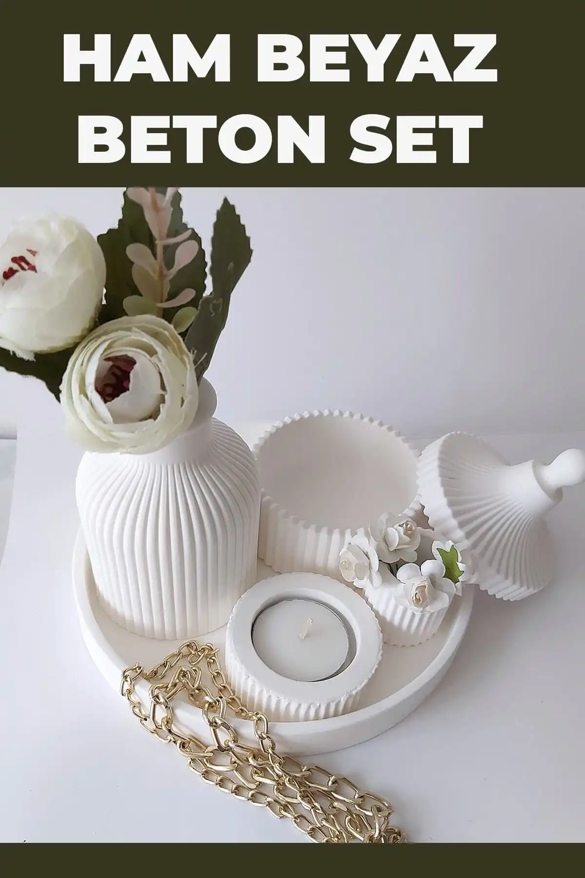 Arzu Ak Minimal Beyaz Beton Dekoratif Set ile Modern Ev Dekorasyonu