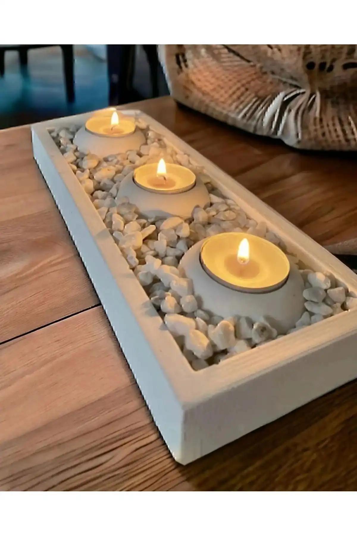 Akronistone Beton Tepsili Tealight Mumluk Hediyelik Dekorasyon Seti