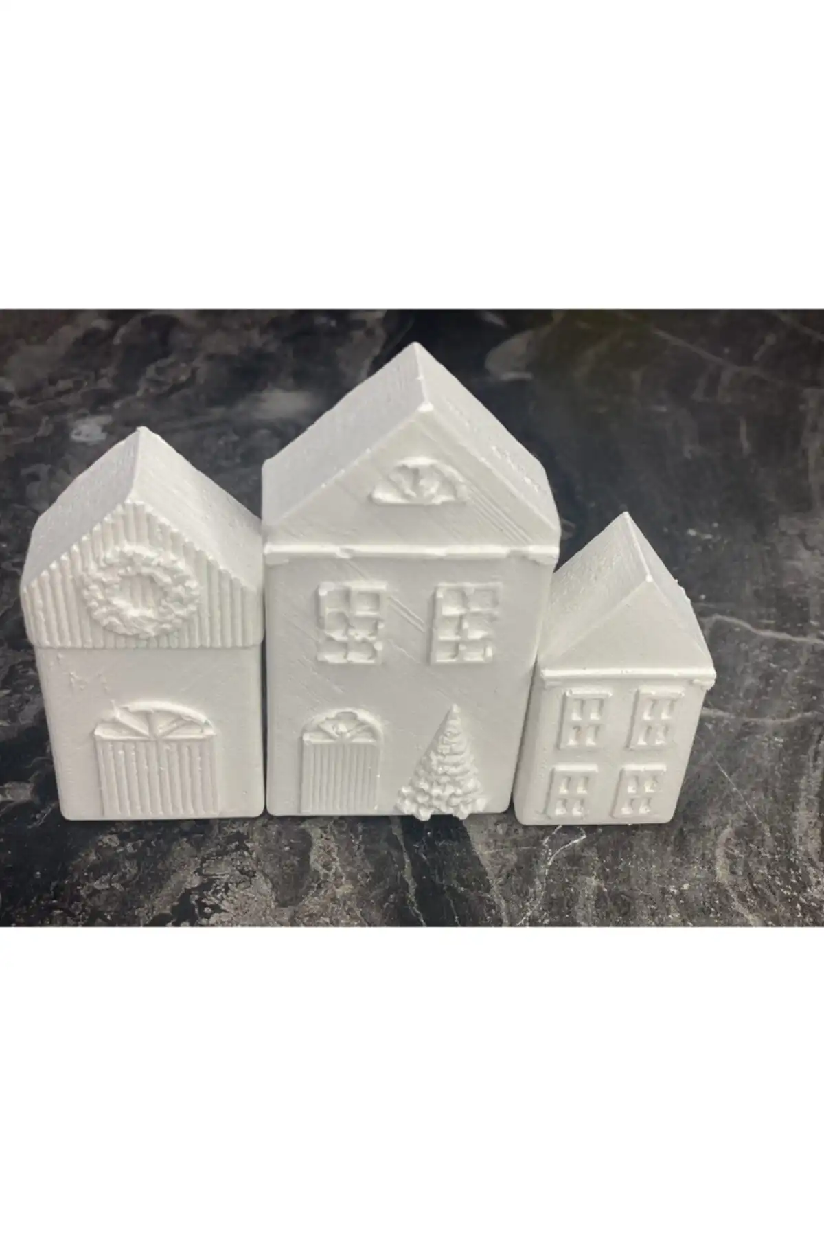 3 Adet Sıralı Dekoratif Ham Obje Evler - AlohamoraShop