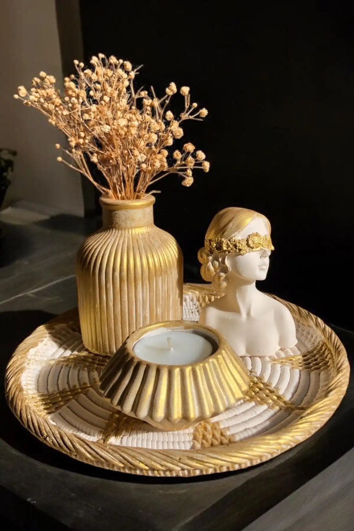 GIFTART Gold Hasır Görünümlü 5'li Set: Estetik ve Fonksiyonel Dekorasyon