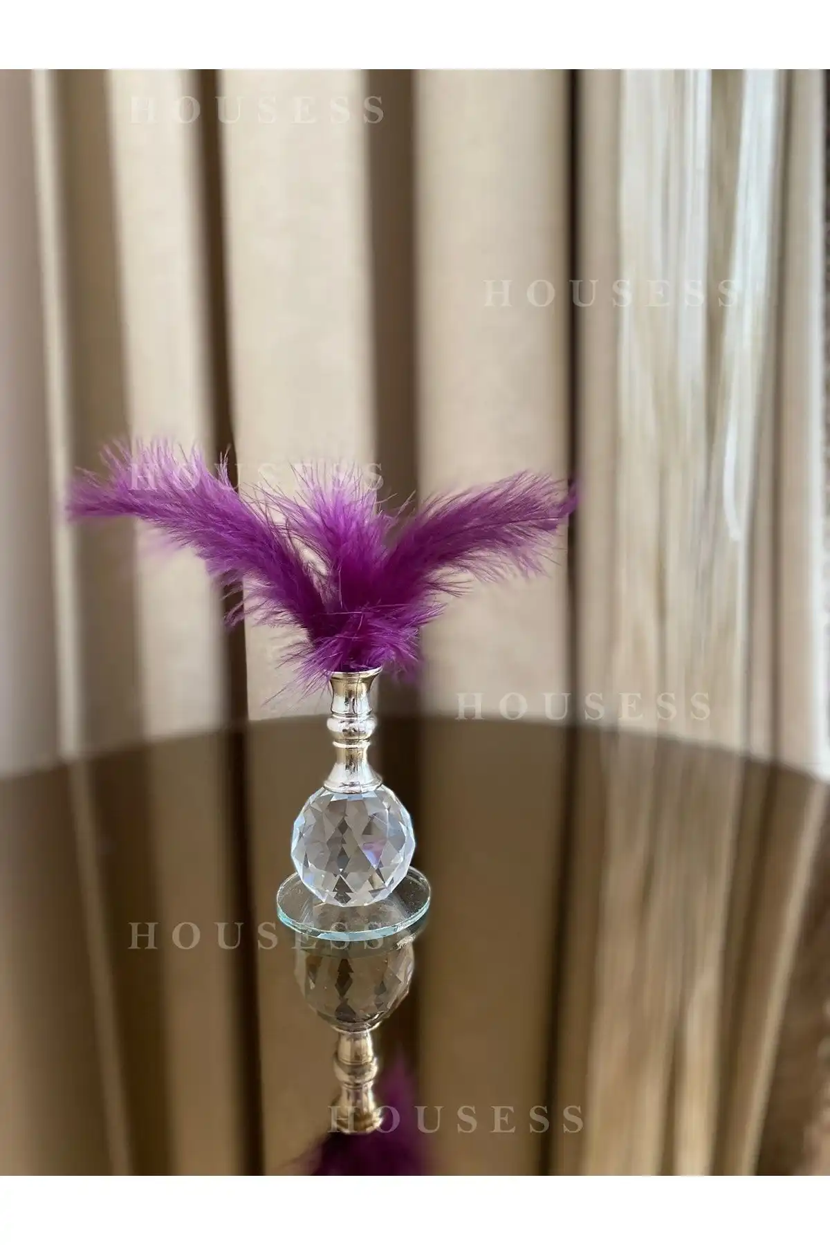 Housess Mor Tüylü Gümüş Kristal Top Dekor Biblo Süs Özellikleri