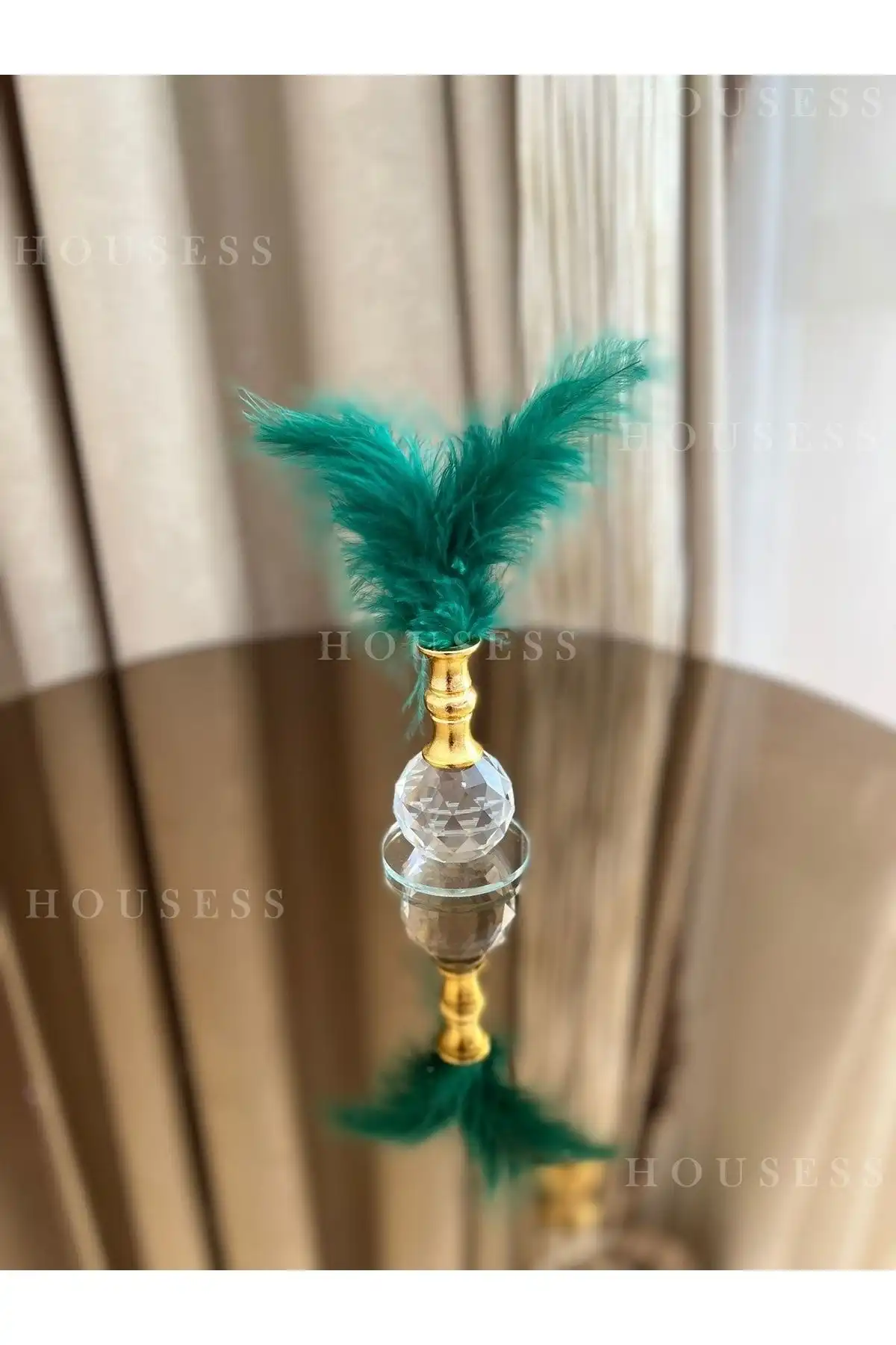 Housess Yeşil Tüylü Gold Kristal Top Dekor Biblosu ile Şıklığı Yakalayın