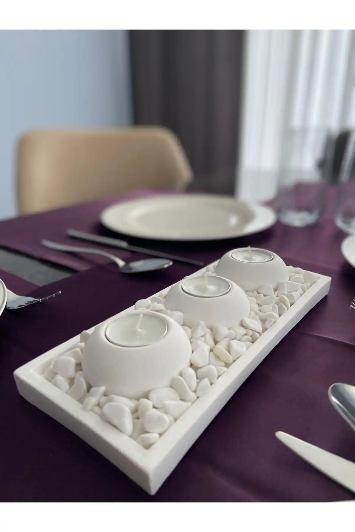 MorVilla 3'lü Tabaklı Mumluk Seti ile Modern Ev Dekorasyonu