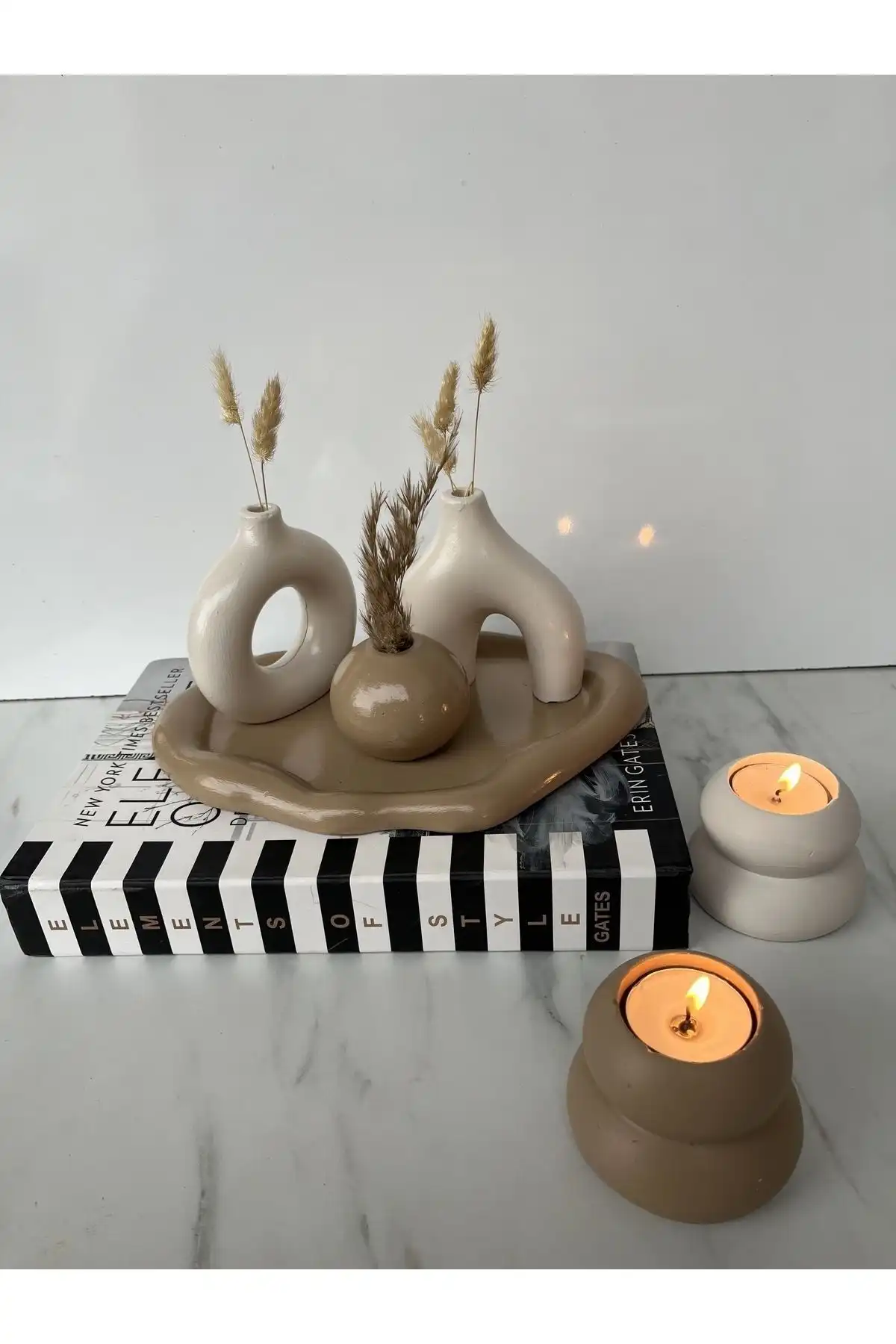 Home Sibel/Ela Tasarım Dekoratif Vazo Seti: Şık ve İşlevsel Mumluk Seti