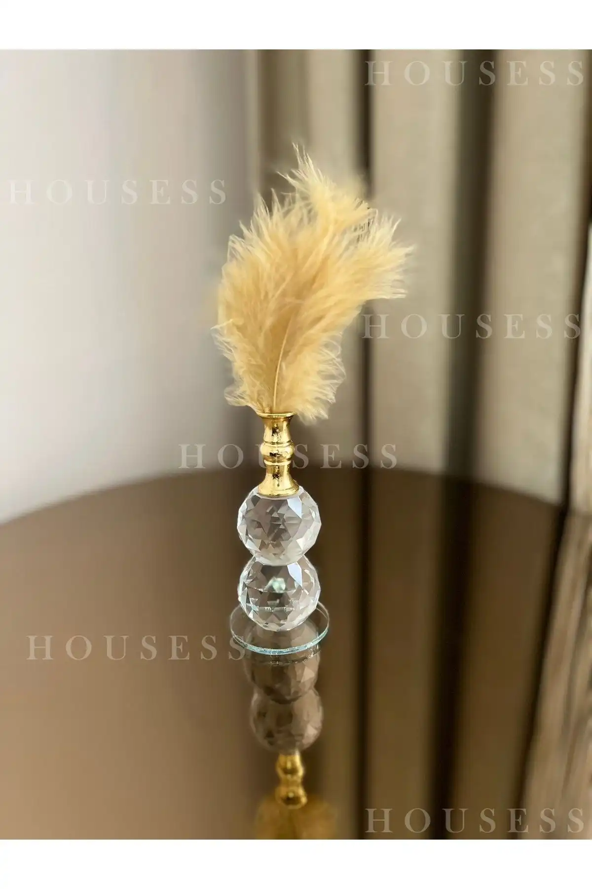 Housess 2 Katlı Gold Tüylü Kristal Top Tüylük: Modern Ev Dekorasyonu için Şıklık