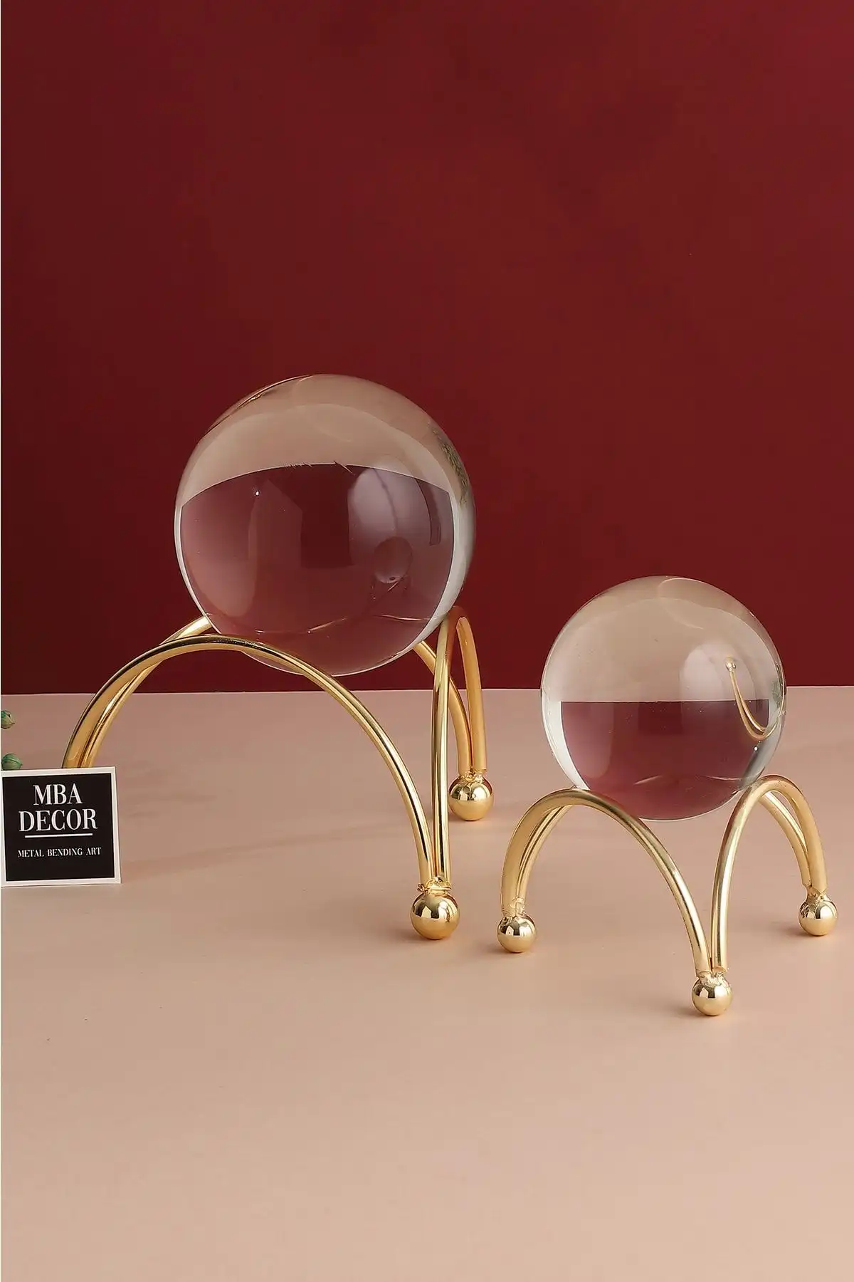 MBA Decor Metal Bending Art 2'li Gold Kristal İçi Dolu Cam Küre Sehpa