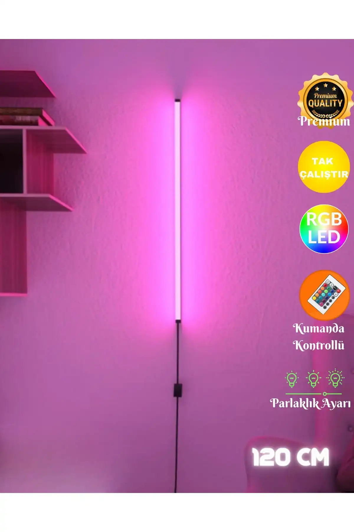 neeko Uzaktan Kumandalı Köşe Rgb Led Abajur Aplik Gece Lambası Kumandalı 120 Cm