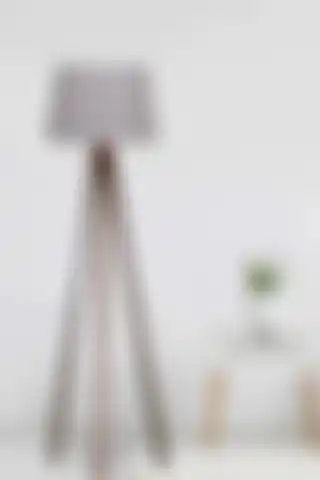 modamvip 3 Ayaklı Lambader Tripod Ayak Üç Ayaklı Ahşap Abajur Konik Kumaş Gri Başlık Kahverengi Ayak