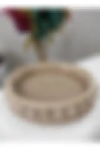 DEKOLOBİ Hasır El Yapımı Ahşap Dekoratif Tepsi 22 Cm