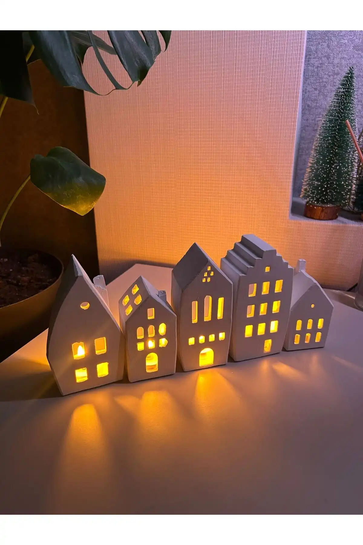 Miya Art Studio 5’li Beyaz Beton Mumluk Seti ile Modern Ev Dekorasyonu