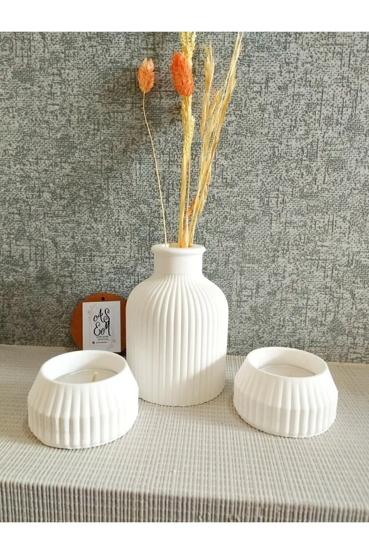 ASEM Dekoratif İskandinav Vazo Tealight Mumluk Seti ile Modern Atmosfer
