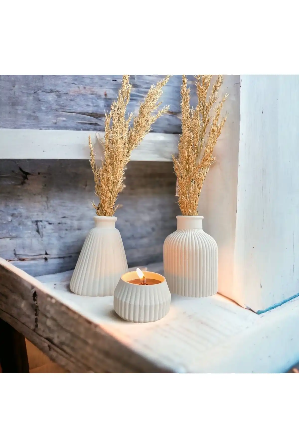 Havalı Tasarım 3 Lü Pampas Vazosu ile Modern ve Şık Dekorasyon
