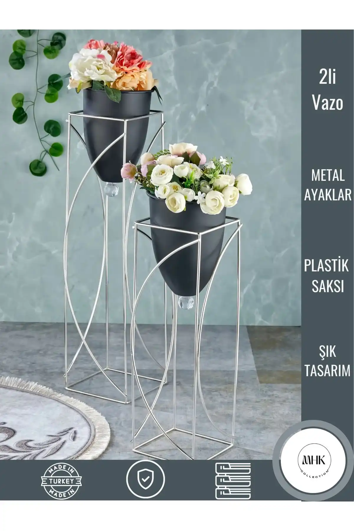 MHK Collection Metal Siyah Dekoratif Ayaklı Saksı: Şık ve Çok Yönlü Tasarım