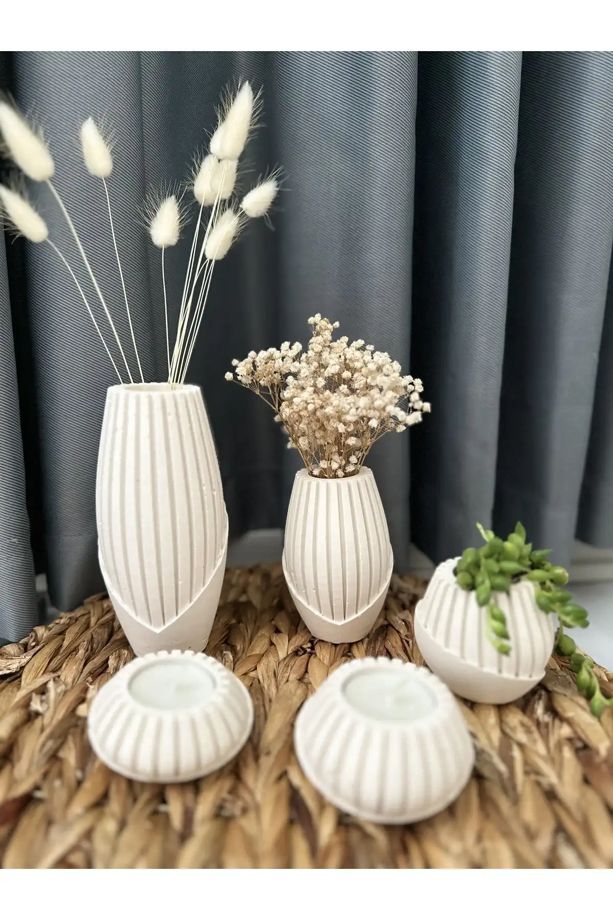 MİMİKRİ HOME Dekoratif 5’li Çiçeklik Vazo Mumluk ile Modern Estetik