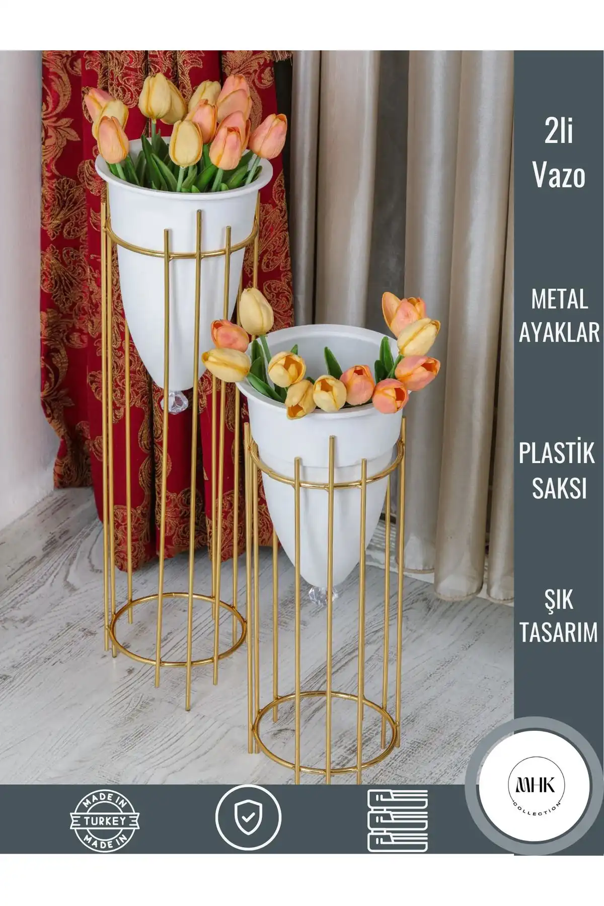 MHK Collection Altın Renkli 2'li Büyük Ayaklı Vazo ile Estetik ve Fonksiyonellik